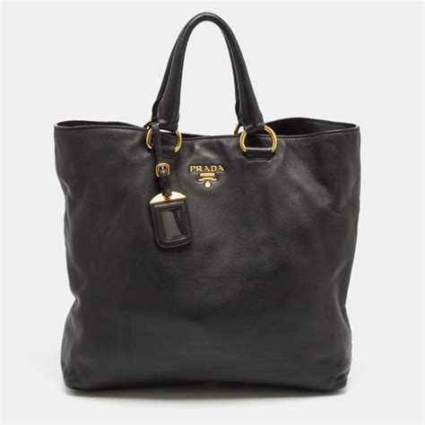 prada vitello daino 2way tote black gold pebbled leather xl|Prada vitello daino shopper tote.